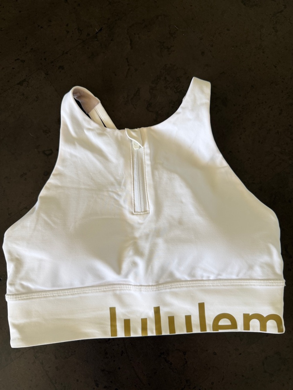 lululemon athletica White High-Neck Zip Top with Gold Logo